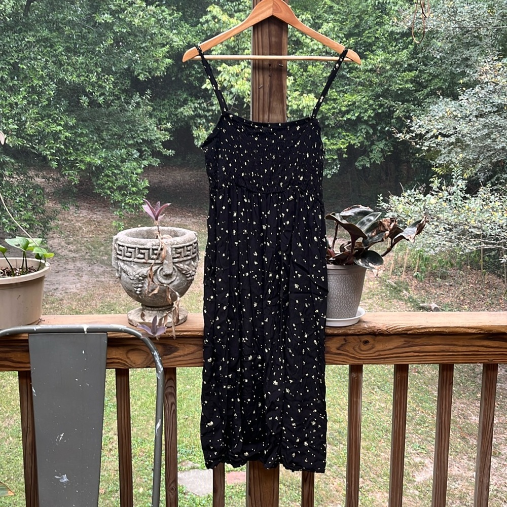 From Rachel black floral smocked midi dress